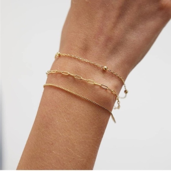 GOLD 14k Gold Plated 3pc Paperclip Beaded Bracelet Set - Picture 2 of 2